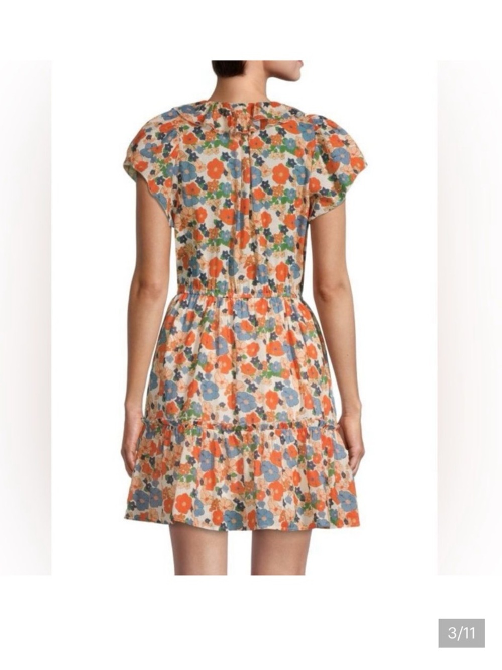 Trovata Floral V-Neck Mini Dress in Orange, Blue & Green - Picture 2 of 5